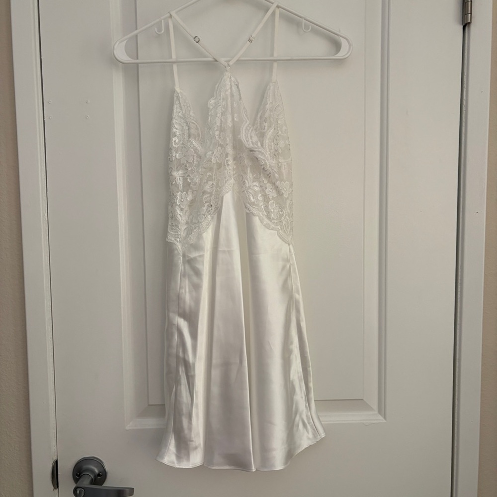 Bridal White Lace Silk Slip Dress - Picture 2 of 3